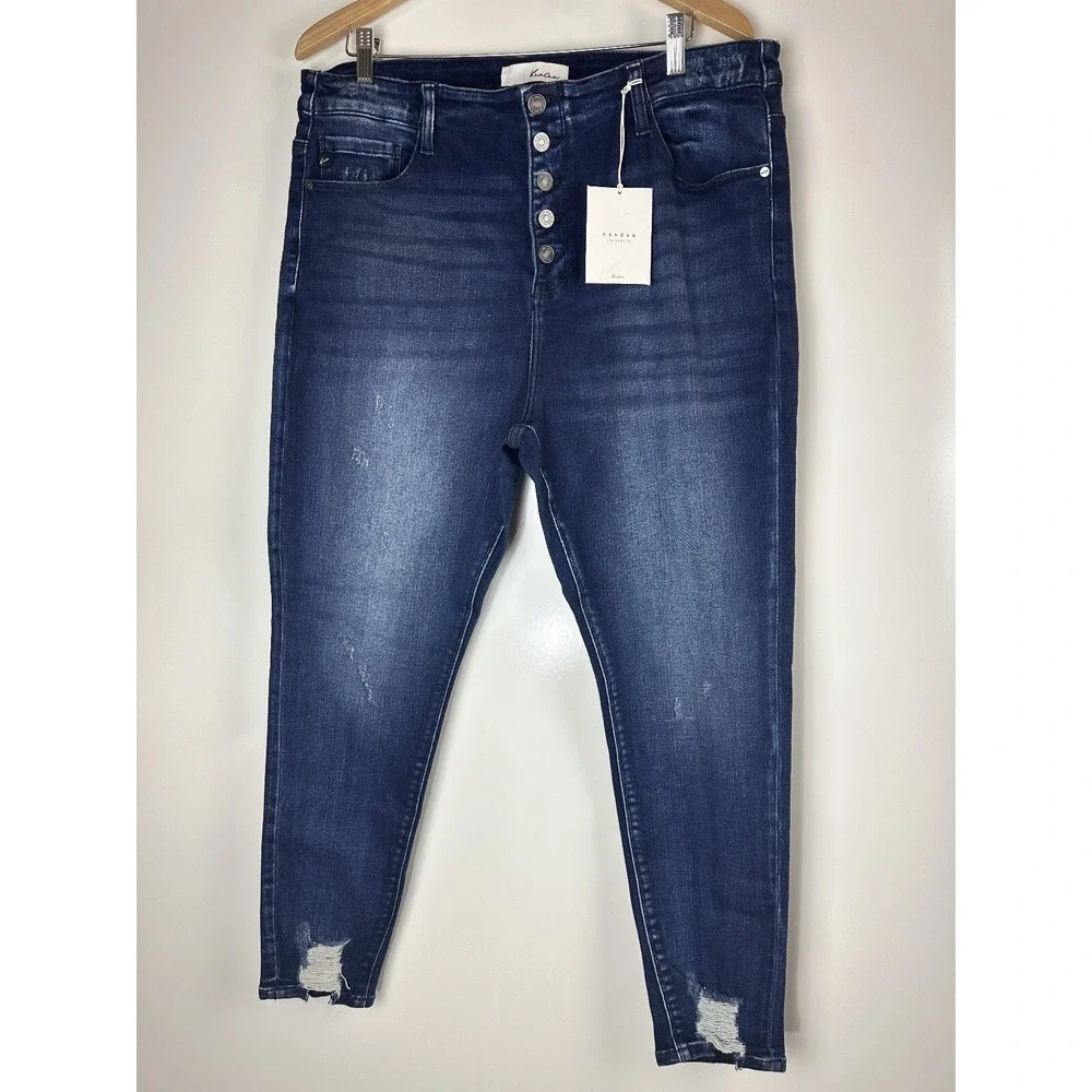 NWT KanCan High Rise Super Skinny Jeans Button Fly Dark Denim Plus Size 3XL - Picture 2 of 10